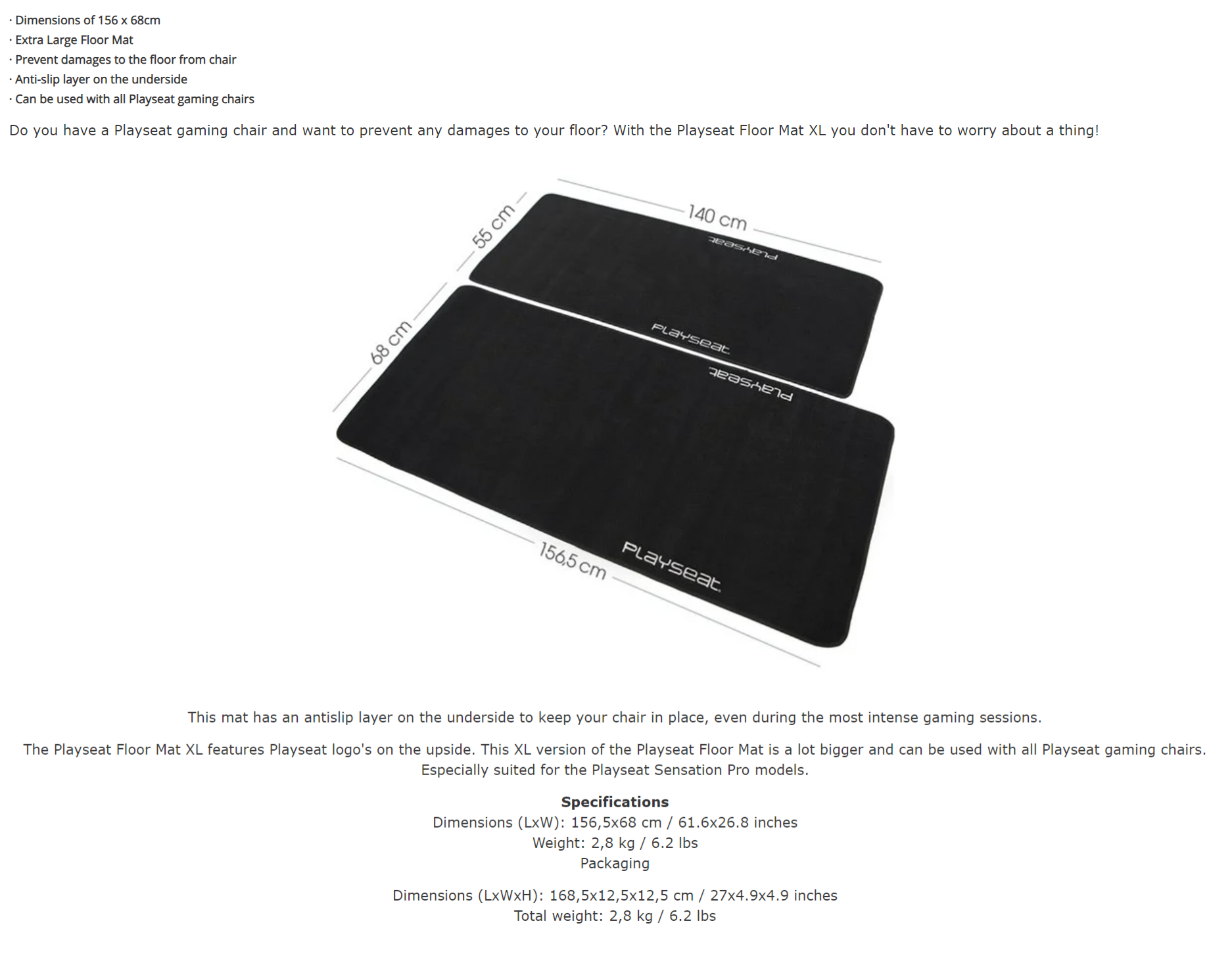 A large marketing image providing additional information about the product Playseat Floor Mat For Simulator - XL - Additional alt info not provided